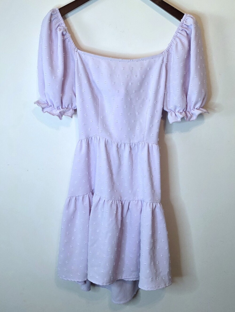 Liilac Swiss Dot Backless Puff Sleeve Tiered Smocked Babydoll Dress Size XS